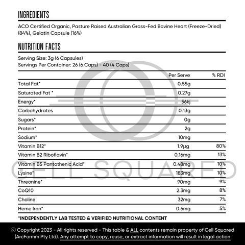 Organic Grass-Fed Beef Heart Capsules